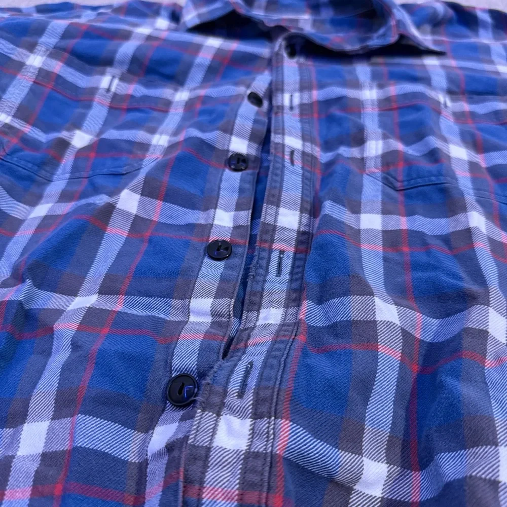 J.Crew Plaid Flannel Shirt Mens Large Blue Red Cotton Button Up Casual Classic